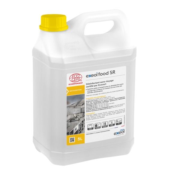 Bidon d'Exeol Food SR 5L, détergent professionnel pour l'hygiène alimentaire